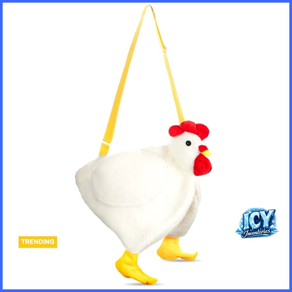 Plush Chicken Crossbody Bag with Zipper Closure, Adjustable Strap